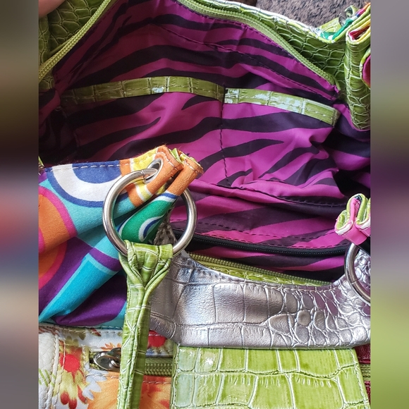 Patchwork multi texture Lime green pink leopard great condition handbag - Picture 9 of 15